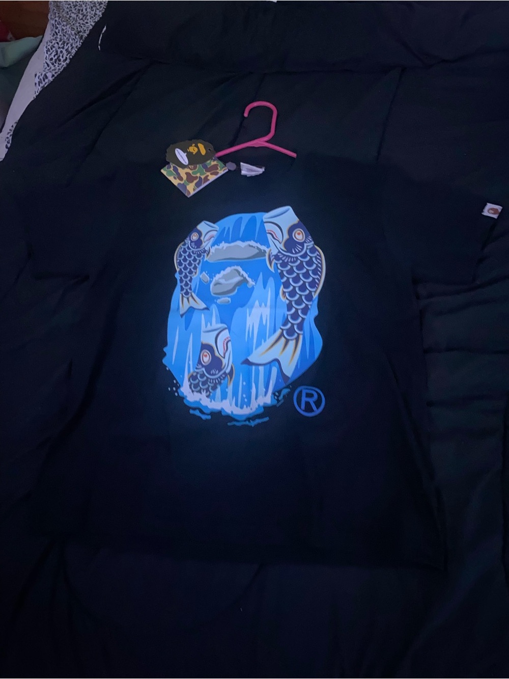 Black Tee with Blue Koi Graphic - Streetwear Style